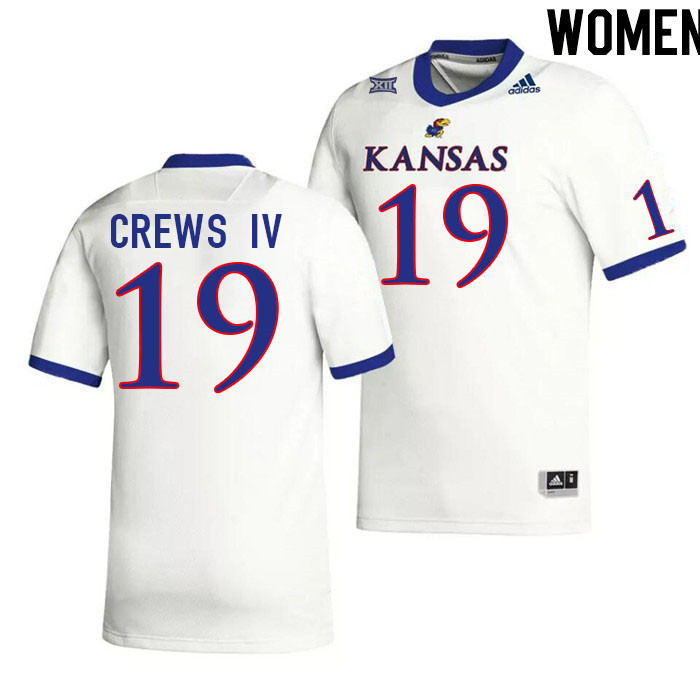 Women #19 TJ Crews IV Kansas Jayhawks College Football Jerseys Stitched Sale-White - Click Image to Close